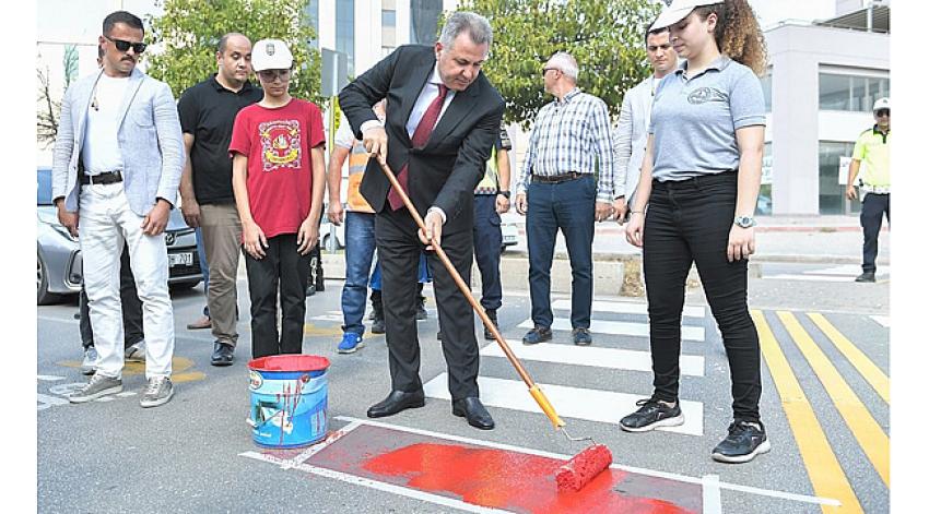 Vali Elban, yaya geçidini kırmızıya boyadı