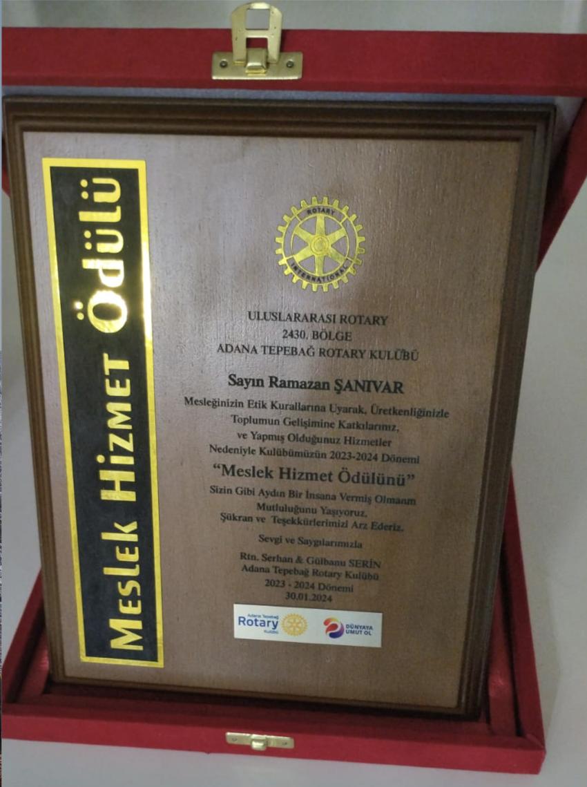 Şanıvar'a Rotaryanlardan meslek hizmet ödülü