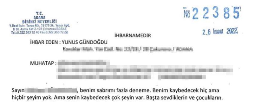 Yunus Gündoğdu torunlarını da tehdit etti